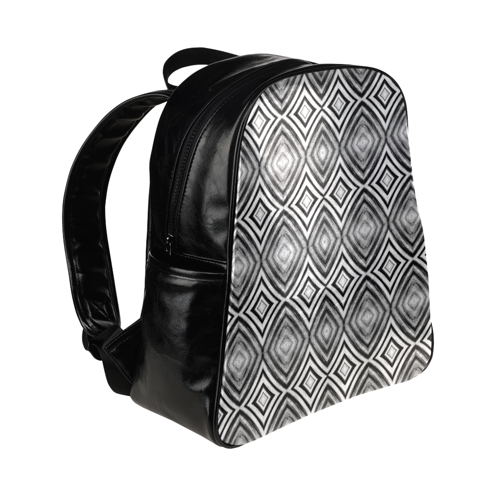 black and white diamond pattern Backpack Multi-Pockets Backpack (Model 1636)