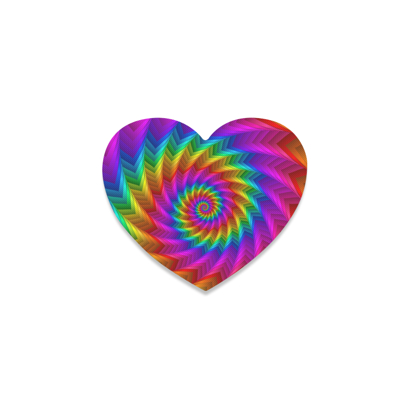 Psychedelic Rainbow Spiral Fractal Heart Coaster