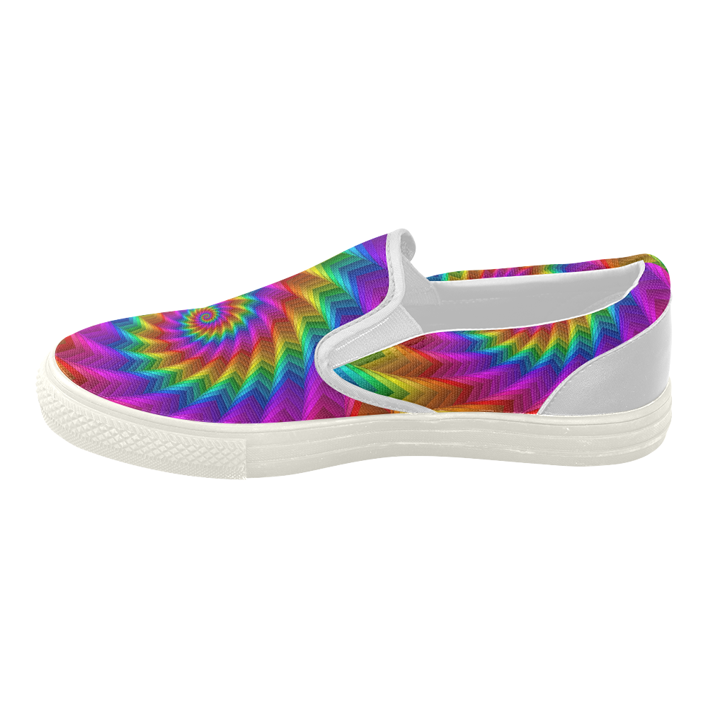 Psychedelic Rainbow Spiral Fractal Women's Slip-on Canvas Shoes (Model 019)