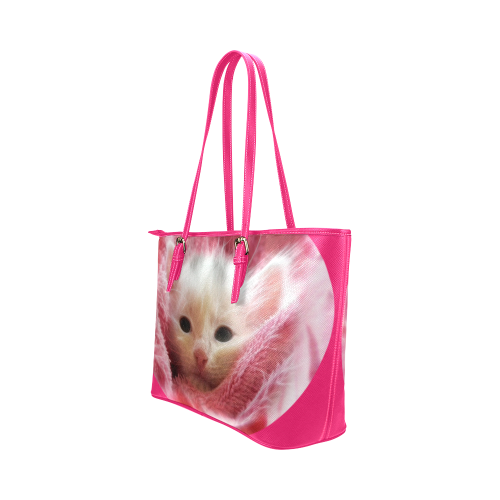 Kitty Loves Pink Leather Tote Bag/Large (Model 1651)