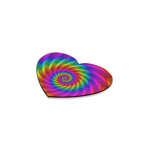 Psychedelic Rainbow Spiral Fractal Heart Coaster