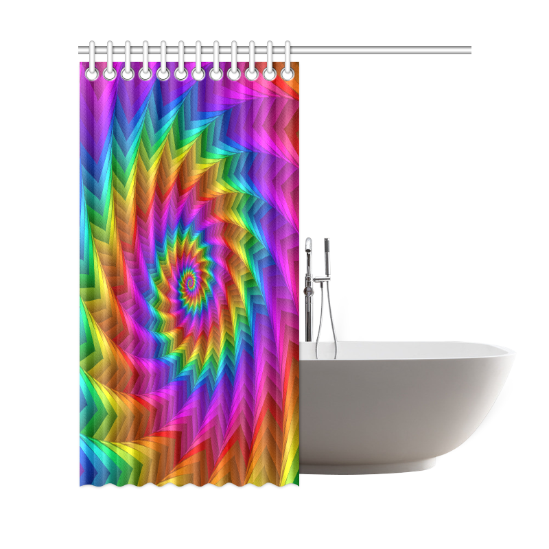 Psychedelic Rainbow Spiral Fractal Shower Curtain 69"x72"