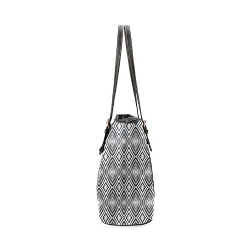 black and white diamond pattern Leather Tote Bag/Large (Model 1640)