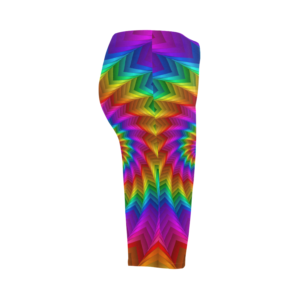 Psychedelic Rainbow Spiral Fractal Hestia Cropped Leggings (Model L03)