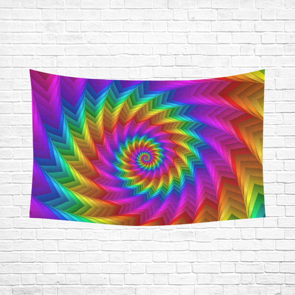 Psychedelic Rainbow Spiral Fractal Cotton Linen Wall Tapestry 90"x 60"