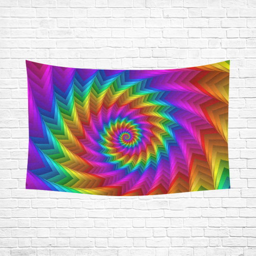 Psychedelic Rainbow Spiral Fractal Cotton Linen Wall Tapestry 90"x 60"