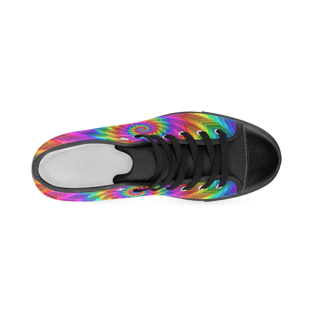 Psychedelic Rainbow Spiral Fractal Women's Classic High Top Canvas Shoes (Model 017)