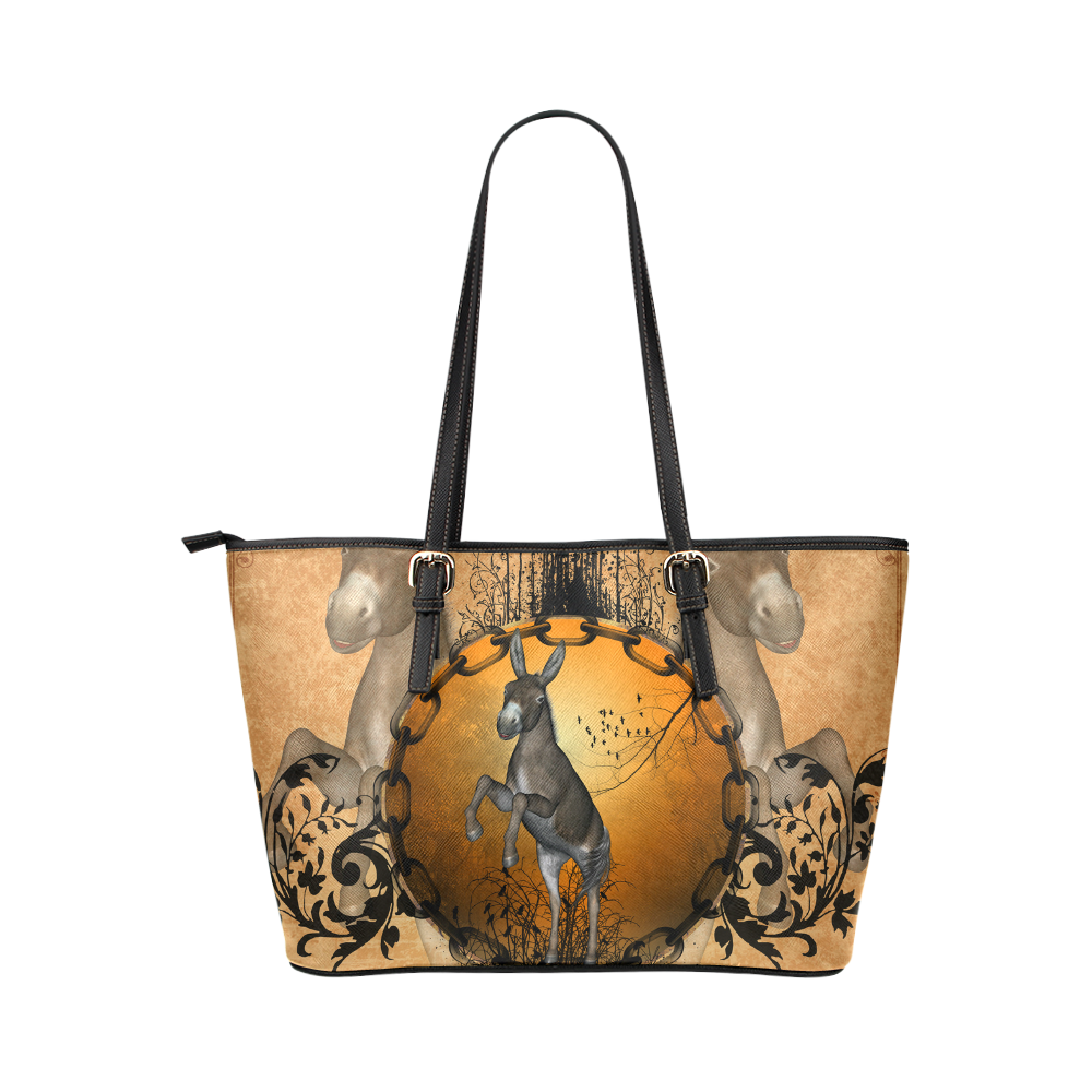 Funny donkey Leather Tote Bag/Small (Model 1651)