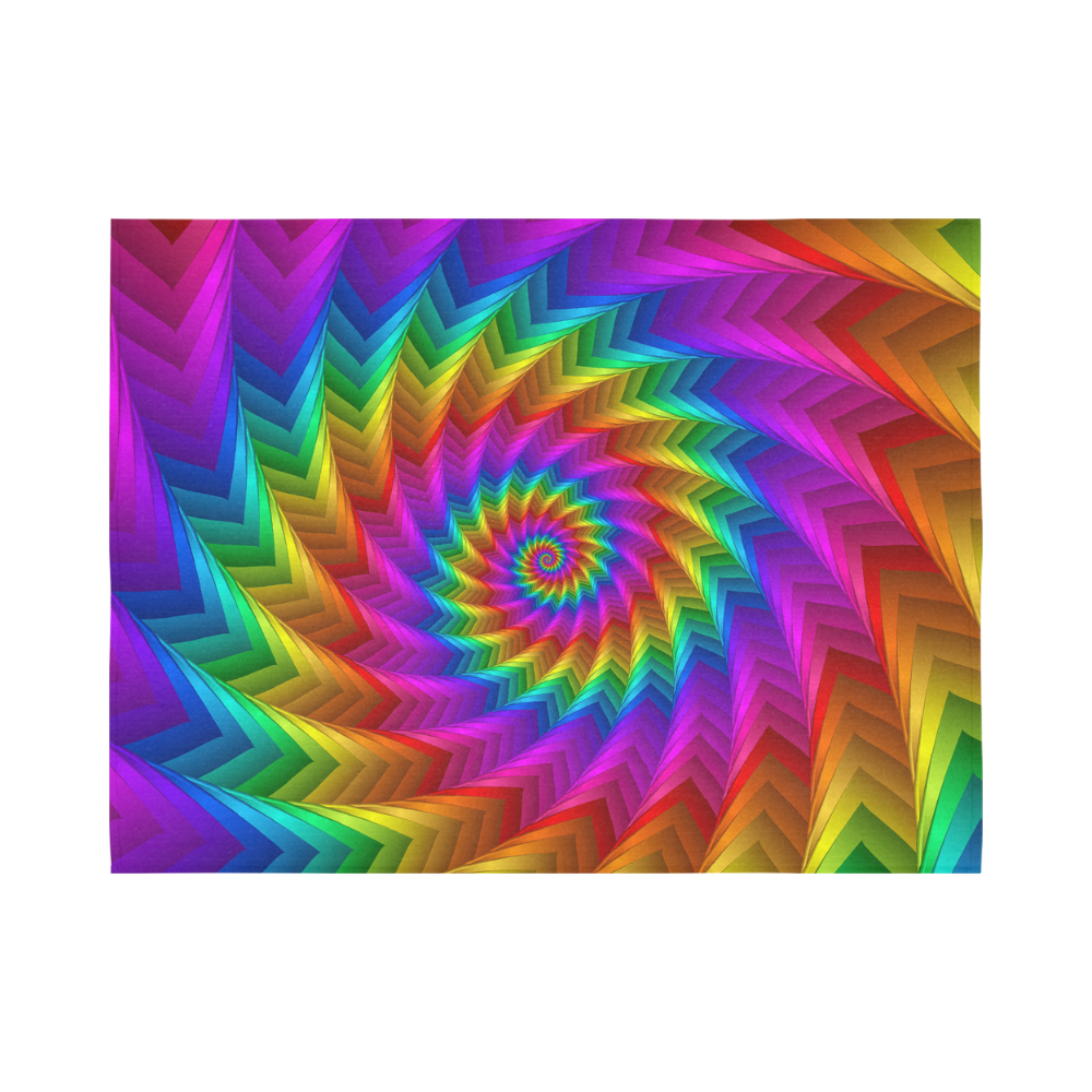 Psychedelic Rainbow Spiral Fractal Cotton Linen Wall Tapestry 80"x 60"