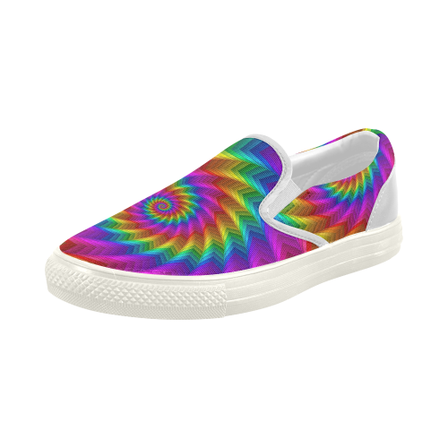 Psychedelic Rainbow Spiral Fractal Women's Slip-on Canvas Shoes (Model 019)