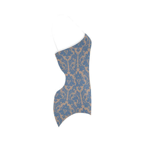 autumn fall colors beige blue damask Strap Swimsuit ( Model S05)
