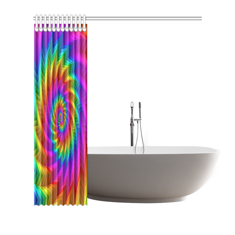 Psychedelic Rainbow Spiral Fractal Shower Curtain 66"x72"