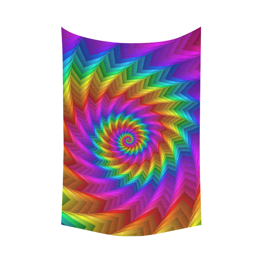 Psychedelic Rainbow Spiral Fractal Cotton Linen Wall Tapestry 90"x 60"