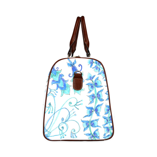 Dancing Aqua Blue Vines, Flowers Zendoodle Garden Waterproof Travel Bag/Small (Model 1639)