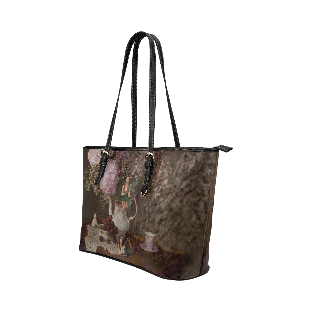A Fairy Dreaming In Pastel Leather Tote Bag/Large (Model 1651)