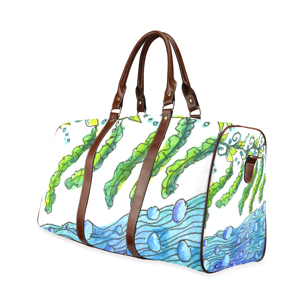 Abstract Blue Green Flowers Vines River Zendoodle Waterproof Travel Bag/Large (Model 1639)