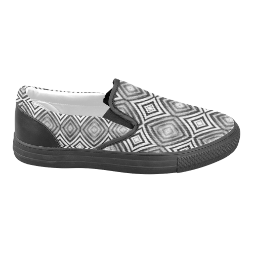 black and white diamond pattern Women's Unusual Slip-on Canvas Shoes (Model 019)
