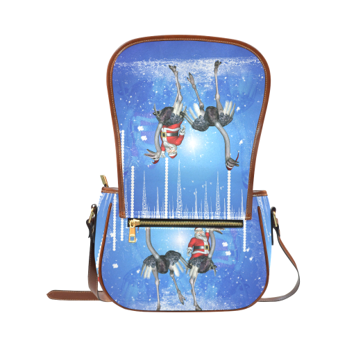 Funny ostrich with Santa Claus Saddle Bag/Small (Model 1649) Full Customization