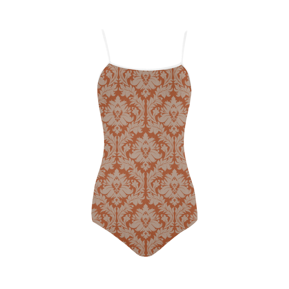 autumn fall colors red beige damask Strap Swimsuit ( Model S05)