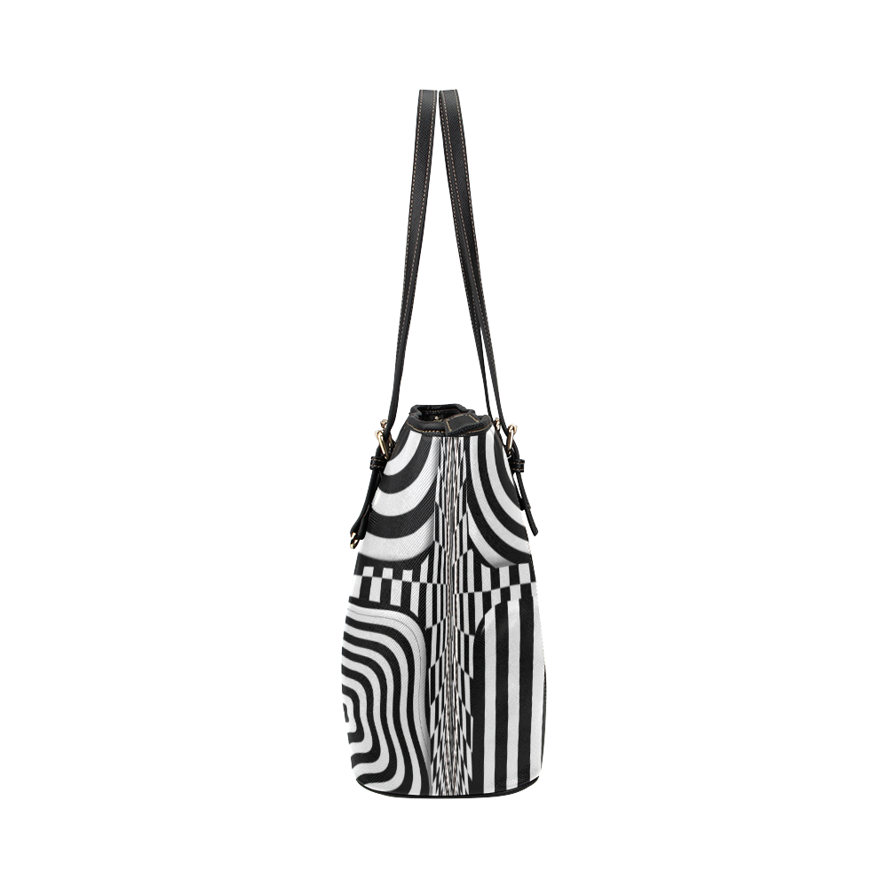 Op Art Black White Leather Tote Bag/Small (Model 1651)