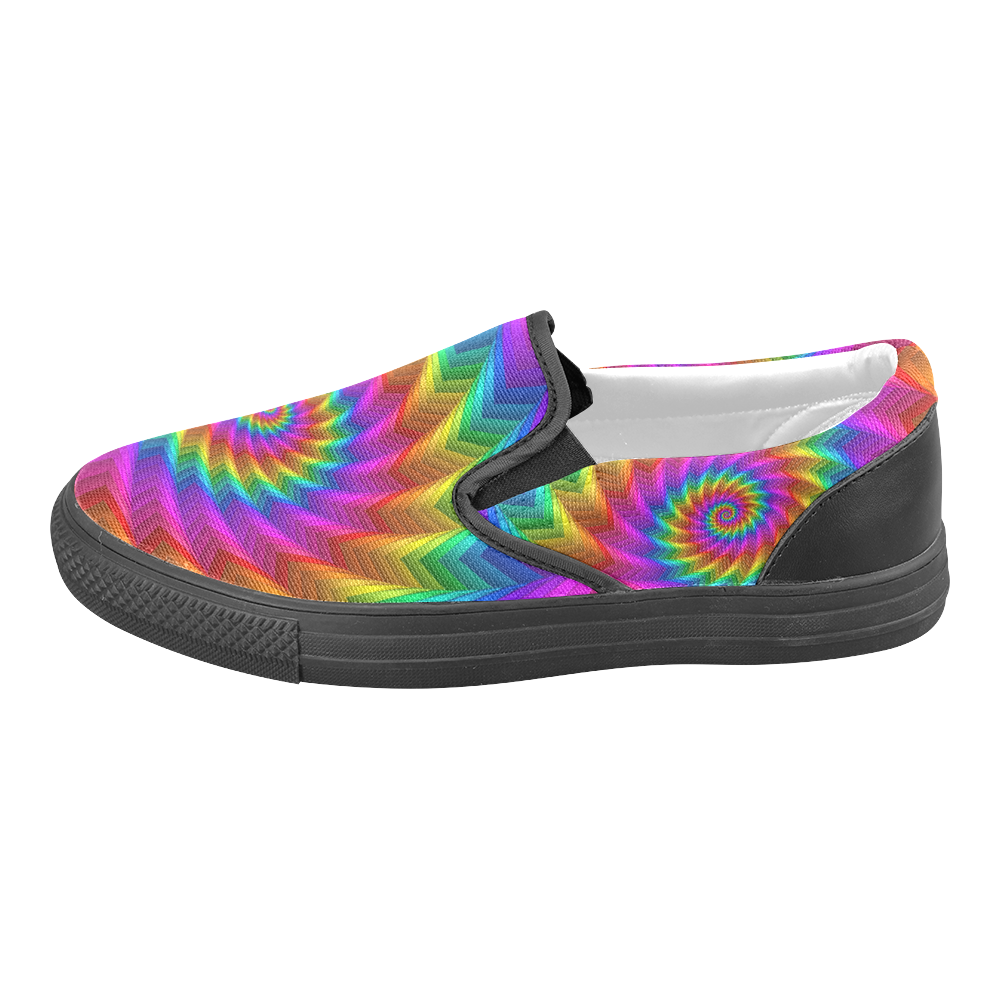 Psychedelic Rainbow Spiral Fractal Women's Unusual Slip-on Canvas Shoes (Model 019)