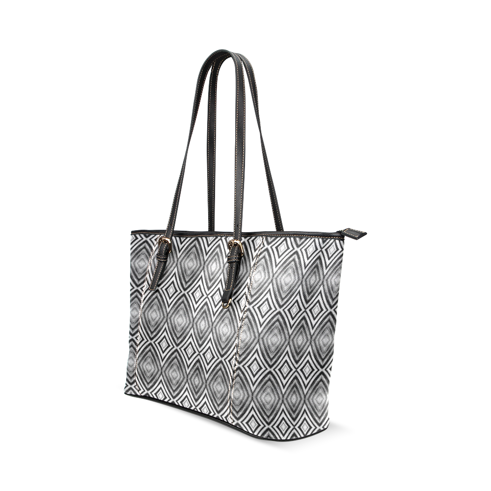 black and white diamond pattern Leather Tote Bag/Large (Model 1640)