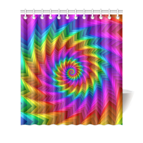 Psychedelic Rainbow Spiral Fractal Shower Curtain 66"x72"