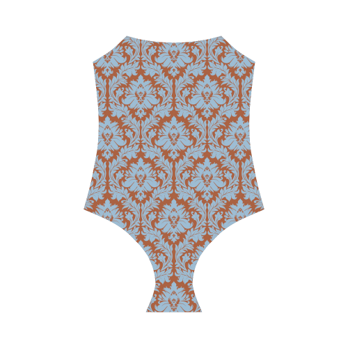 autumn fall color brick red blue damask Strap Swimsuit ( Model S05)