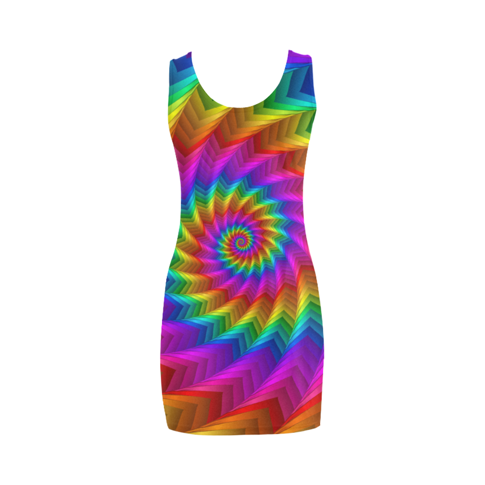 Psychedelic Rainbow Spiral Fractal Medea Vest Dress (Model D06)