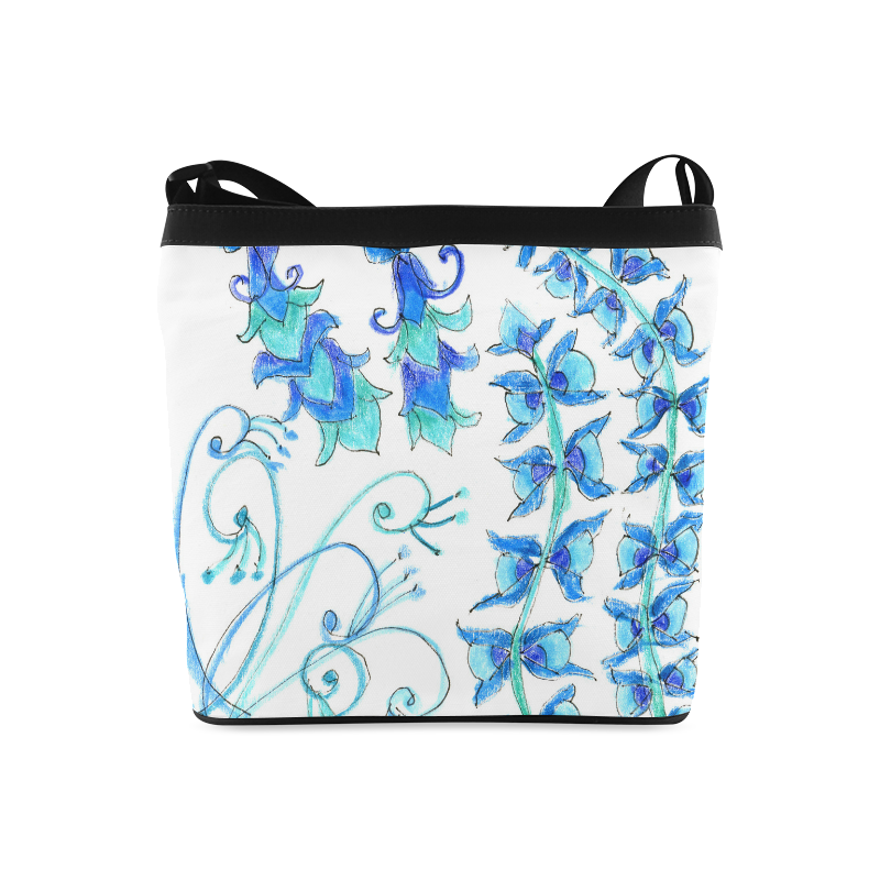 Dancing Aqua Blue Vines, Flowers Zendoodle Garden Crossbody Bags (Model 1613)