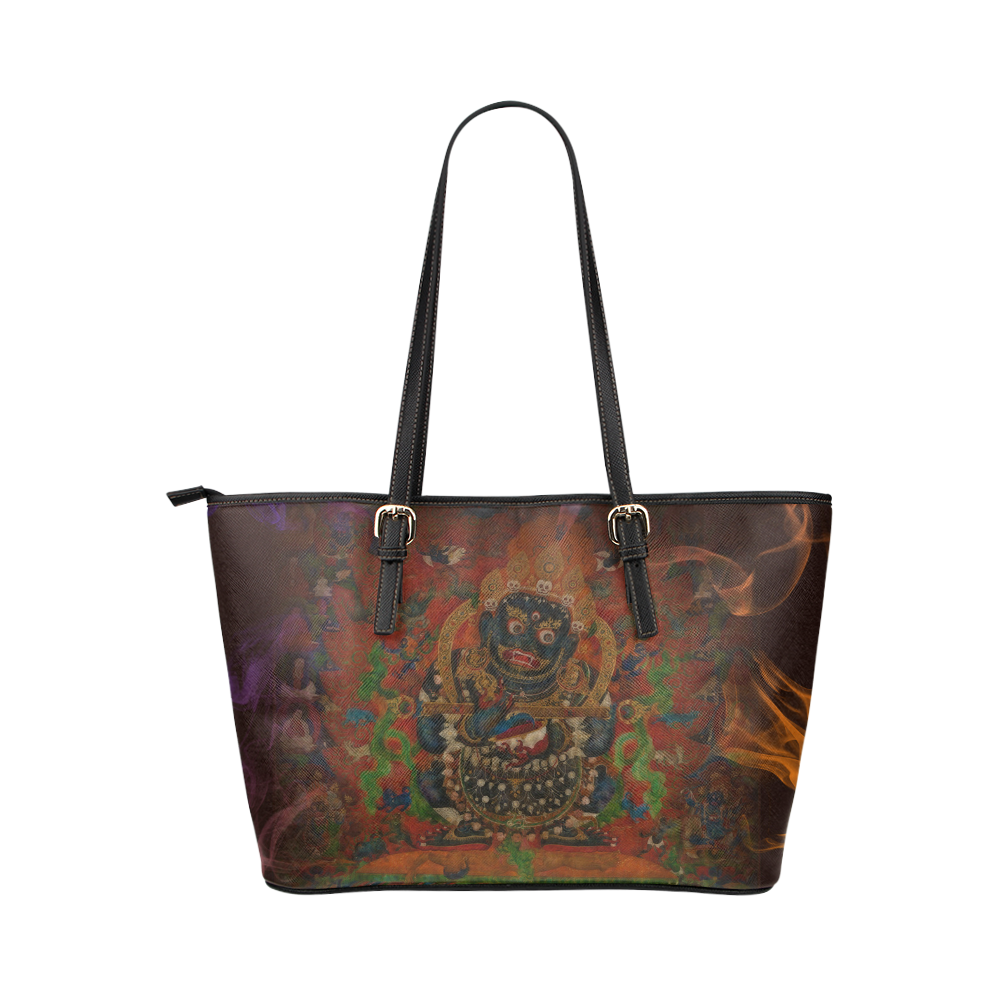 Tibetan Buddhism Mahakala Leather Tote Bag/Small (Model 1651)