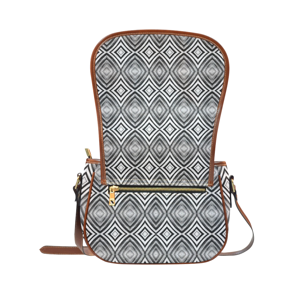 black and white diamond pattern Saddle Bag/Small (Model 1649) Full Customization