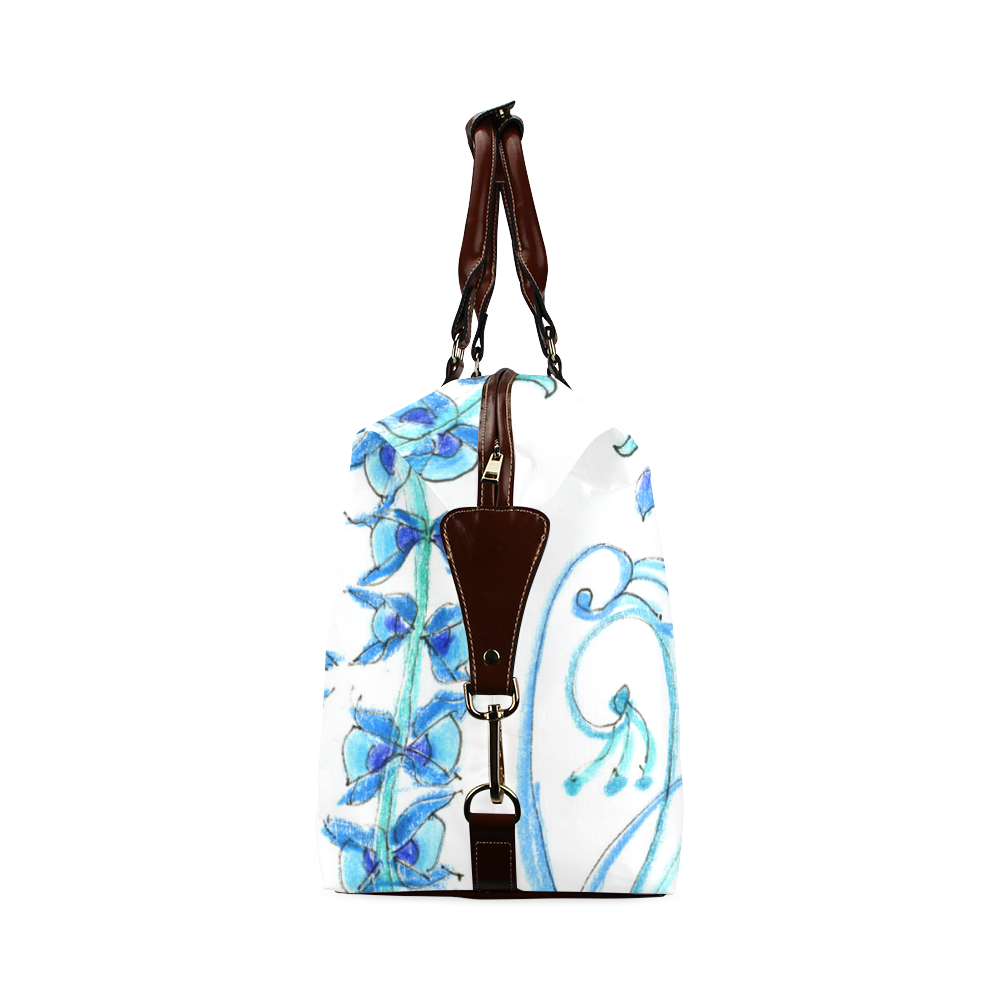 Dancing Aqua Blue Vines, Flowers Zendoodle Garden Classic Travel Bag (Model 1643)