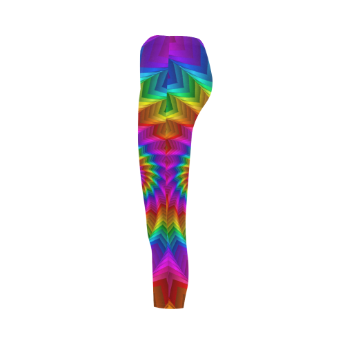 Psychedelic Rainbow Spiral Fractal Capri Legging (Model L02)