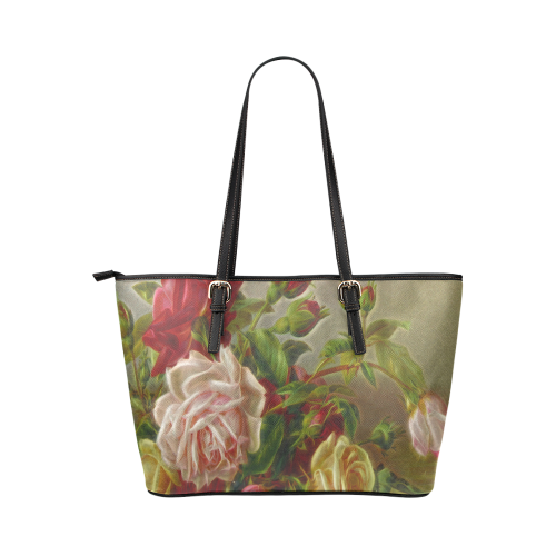 A Rose Is A Rose Is A Rose Leather Tote Bag/Large (Model 1651)