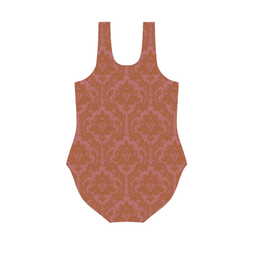 autumn fall colors red damask Vest One Piece Swimsuit (Model S04)