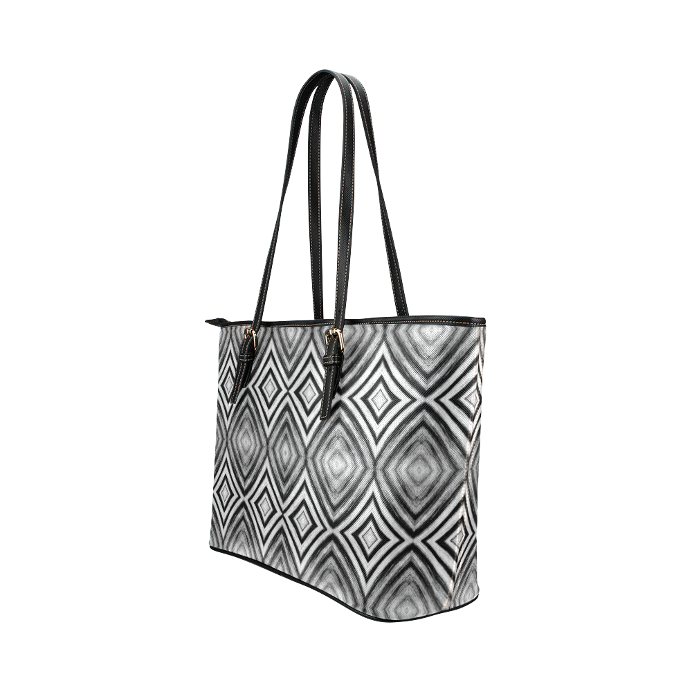 black and white diamond pattern Leather Tote Bag/Small (Model 1651)