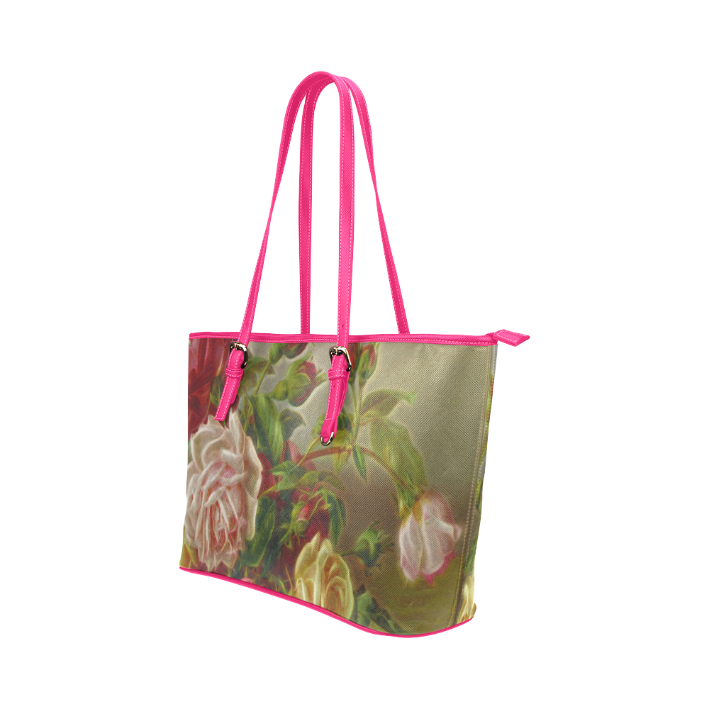 A Rose Is A Rose Is A Rose Leather Tote Bag/Small (Model 1651)
