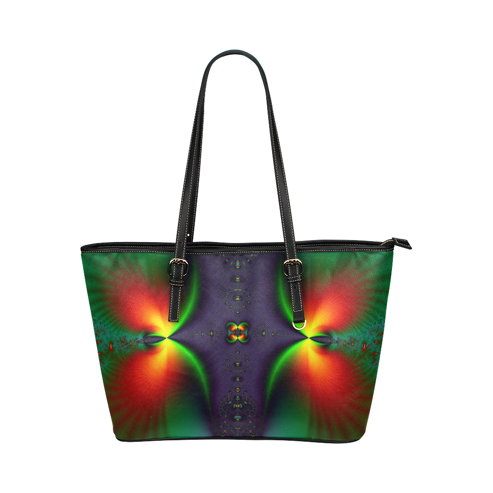 Goodnight Sunset Fractal Abstract Leather Tote Bag/Large (Model 1651)