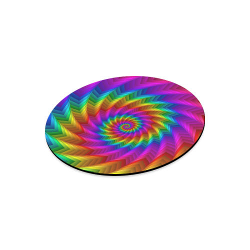 Psychedelic Rainbow Spiral Fractal Round Mousepad