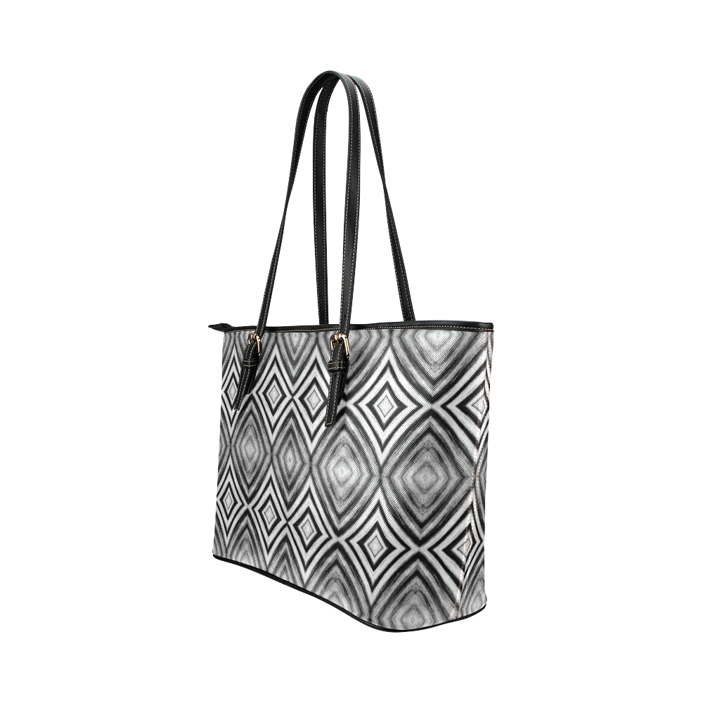 black and white diamond pattern Leather Tote Bag/Large (Model 1651)
