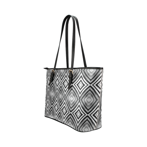 black and white diamond pattern Leather Tote Bag/Large (Model 1651)