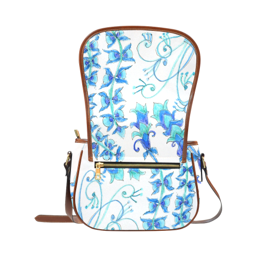 Dancing Aqua Blue Vines, Flowers Zendoodle Garden Saddle Bag/Small (Model 1649) Full Customization