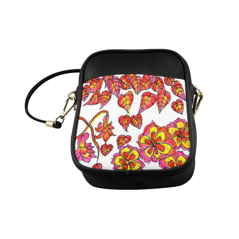 Autumn Leaves, Flowers, Red Orange Gold Zendoodle Sling Bag (Model 1627)