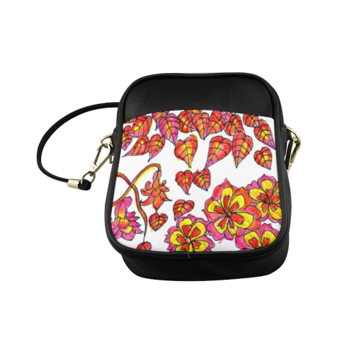 Autumn Leaves, Flowers, Red Orange Gold Zendoodle Sling Bag (Model 1627)