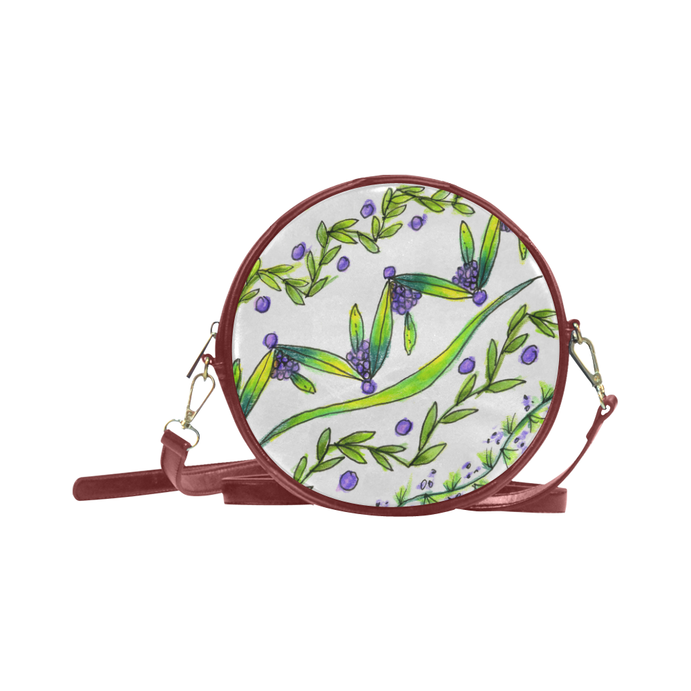 Dancing Green, Purple Vines, Grapes Zendoodle Round Sling Bag (Model 1647)