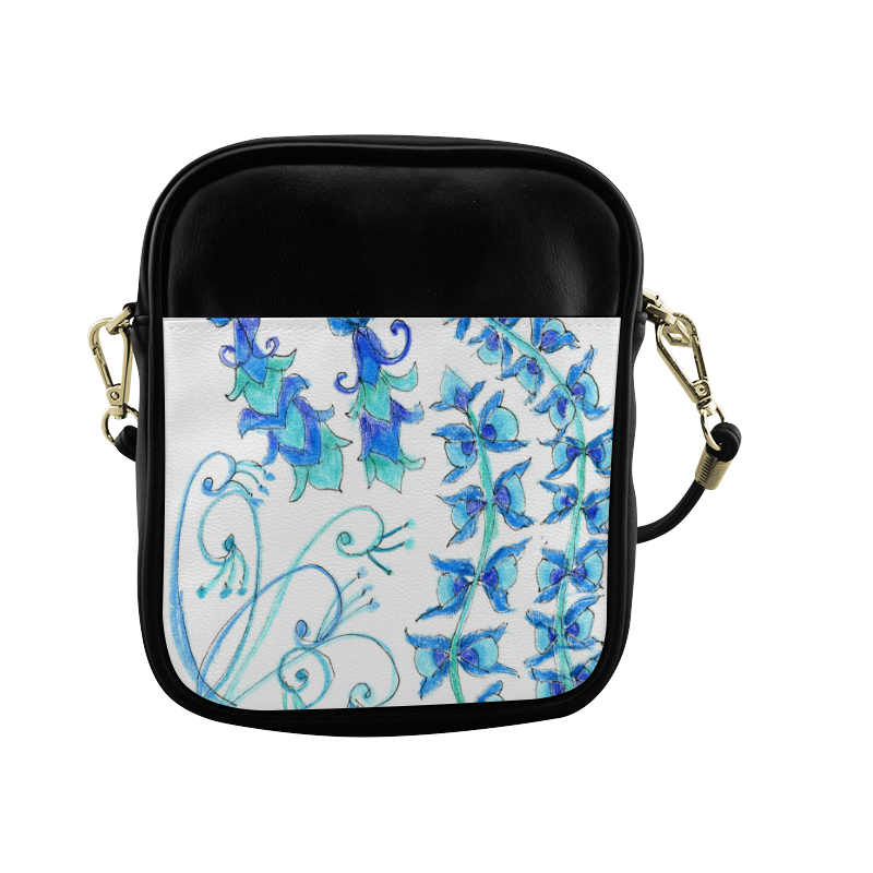 Dancing Aqua Blue Vines, Flowers Zendoodle Garden Sling Bag (Model 1627)