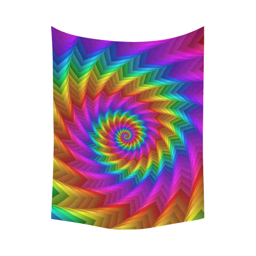 Psychedelic Rainbow Spiral Fractal Cotton Linen Wall Tapestry 80"x 60"