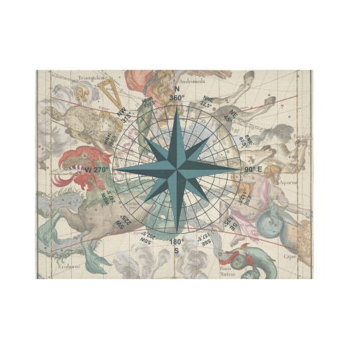 Compass, Cetus, Aries, Andromeda Cotton Linen Wall Tapestry 80"x 60"