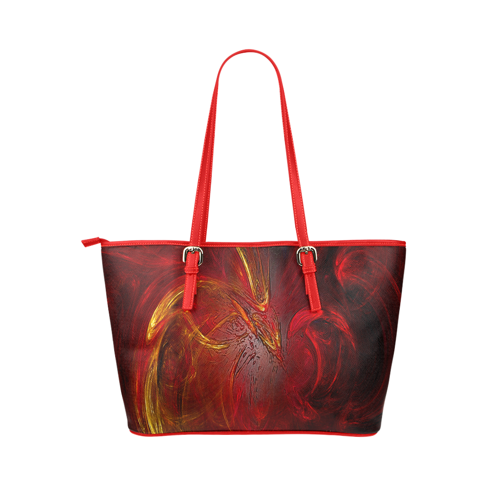 Red Firebird Phoenix Leather Tote Bag/Large (Model 1651)